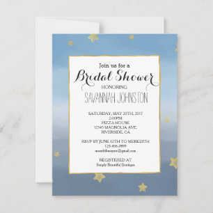 Gold Stars Blue Watercolor Sky Brautparty Einladung
