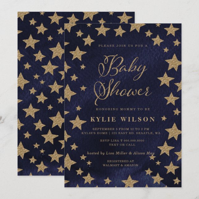 Gold Stars Celestial Gender Neutral Baby Shower Einladung (Vorne/Hinten)