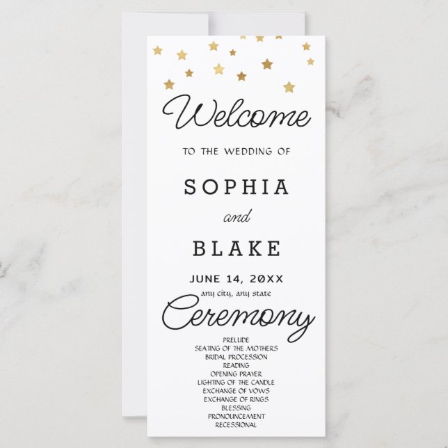 Gold Stars Celestial White Wedding Program (Vorderseite)