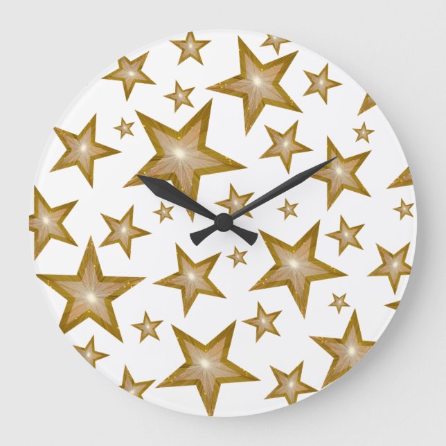 "Gold" Stars clock round white Große Wanduhr (Vorderseite)