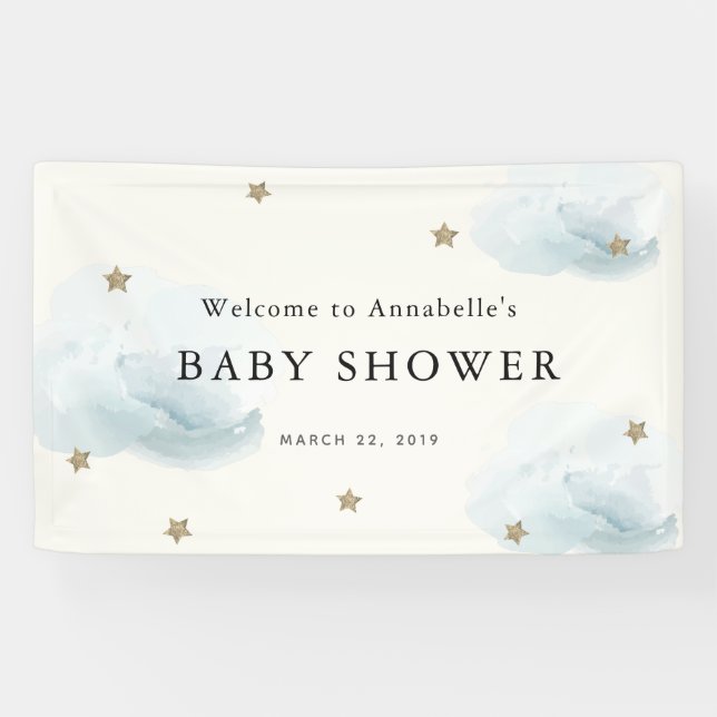 Gold Stars & Clouds Baby Duschbanner Banner (Horizontal)