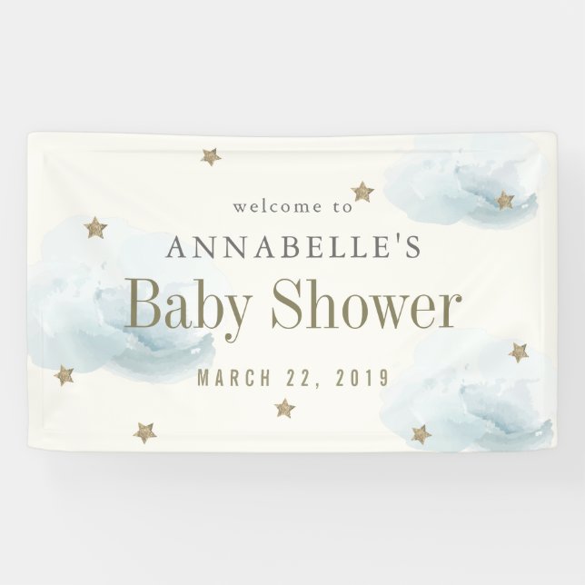 Gold Stars & Clouds Baby Duschbanner Banner (Horizontal)
