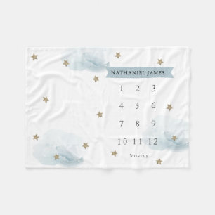 Gold Stars & Clouds Blue Boy Monatlicher Meilenste Fleecedecke
