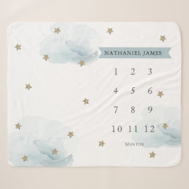 Gold Stars & Clouds Blue Boy Monatlicher Meilenste Sherpadecke