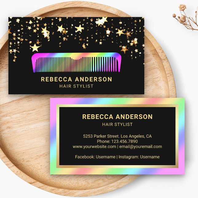 Gold Stars Confetti Rainbow Comb Hair Stylist Visitenkarte (Von Creator hochgeladen)
