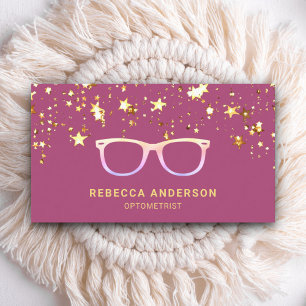 Gold Stars Confetti Rosa Augengläser Optiker Visitenkarte