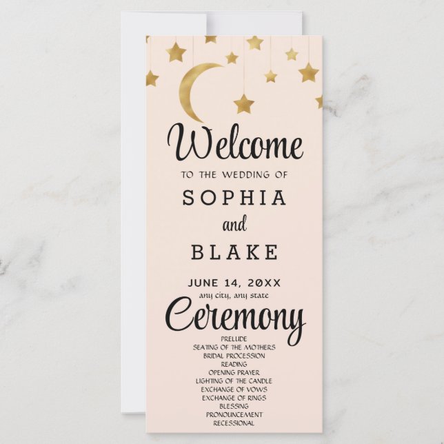 Gold Stars Crescent Moon Cream Wedding Program (Vorderseite)