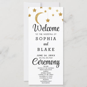 Gold Stars Crescent Moon White Wedding Programm