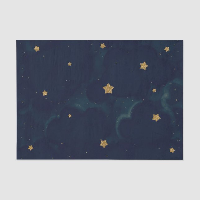 Gold Stars Dark Blue Night Sky Baby Dusche Party Seidenpapier (Vorderseite)