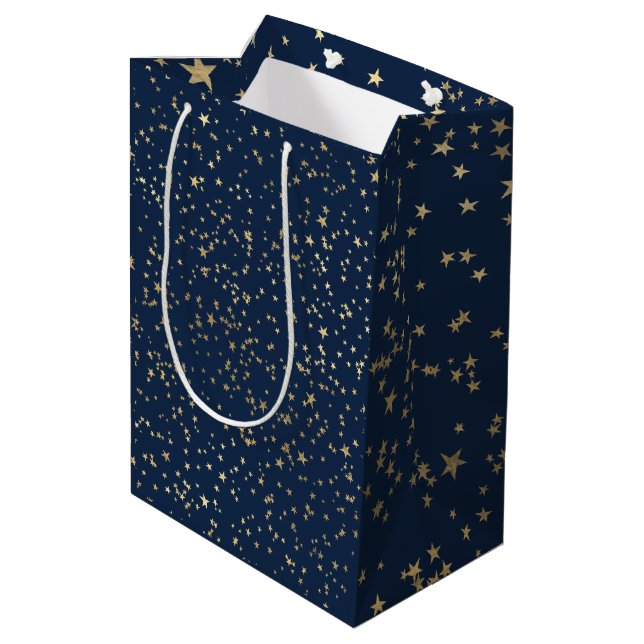 Gold Stars Deep Blue Mittlere Geschenktüte (Rückseite Schrägansicht)