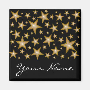Gold Stars "Dein Name" Kühlschrankmagnet schwarz