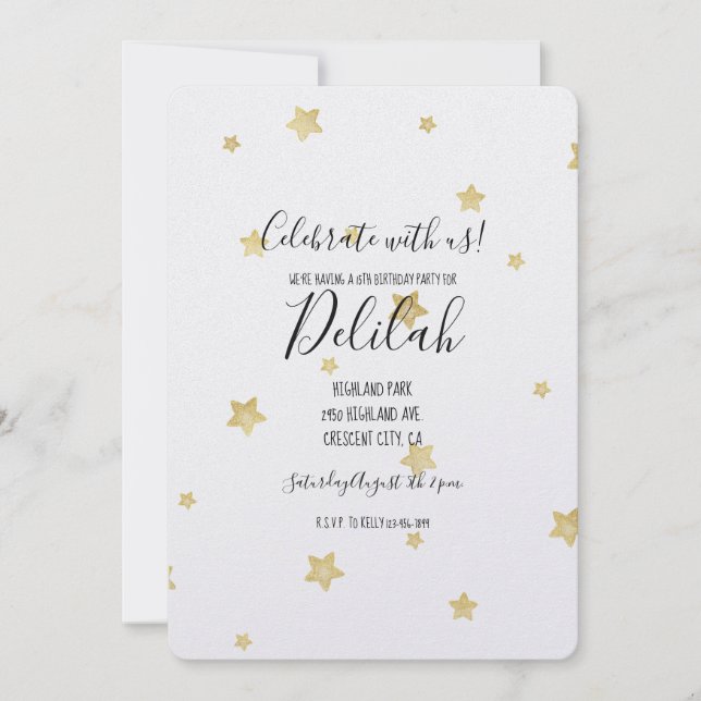 Gold Stars Einladung (Vorderseite)
