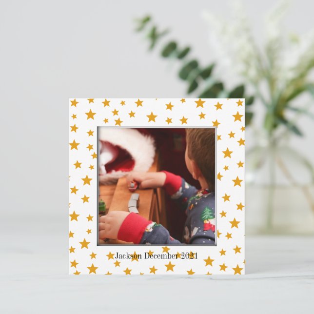 Gold Stars Foto Frame Card (Stehend Vorderseite)