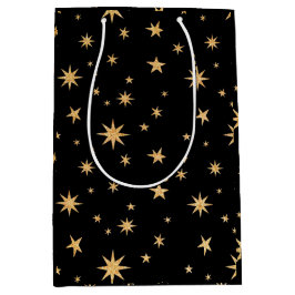 Gold Stars Geschenktasche - Schwarzer Hintergrund Mittlere Geschenktüte
