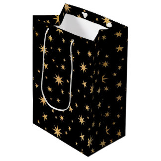 Gold Stars Geschenktasche - Schwarzer Hintergrund Mittlere Geschenktüte