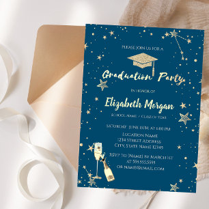 Gold Stars Glitzer Grad Cap Einladung