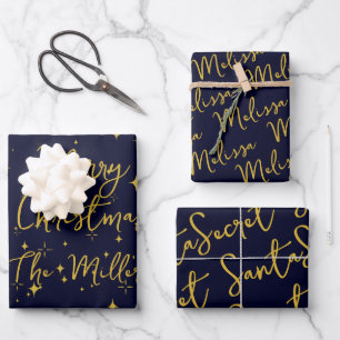 Gold Stars & Glitzern Personalisierte Dunkle Blau Geschenkpapier Set
