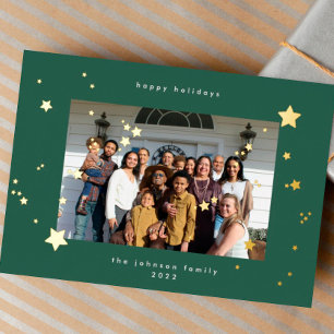 Gold Stars Green Emerald Foto Frohe Weihnachten Folien Feiertagskarte