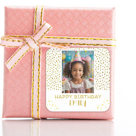 Gold Stars Imitate Glitzer Geburtstag Kinder Foto Quadratischer Aufkleber