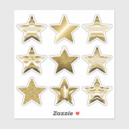 Gold Stars Imitate Metallisches Set von 9 Sticker