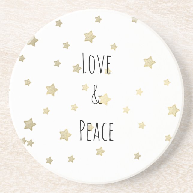 Gold Stars Liebe und Frieden Getränkeuntersetzer (Vorne)