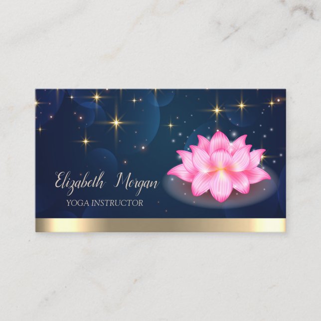 Gold Stars Lotus Navy Blue Visitenkarte (Vorderseite)