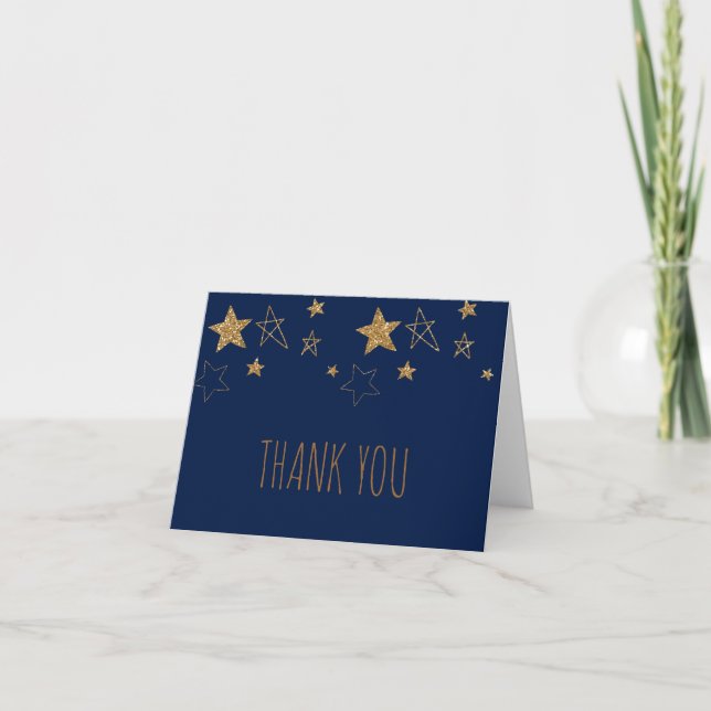 Gold Stars mit Blau Dankeskarte (Vorderseite)