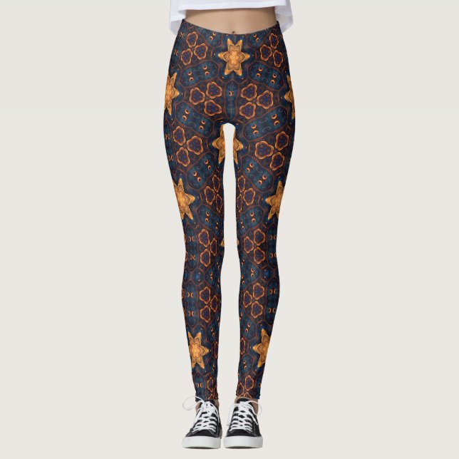 Gold Stars mit blauem Hintergrund Leggings (Vorderseite)