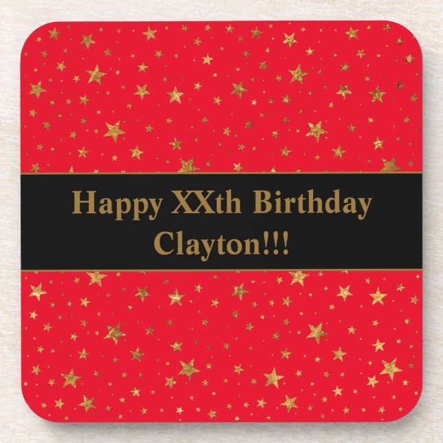 Gold Stars mit Botschaft am roten Geburtstag Getränkeuntersetzer (Vorderseite)