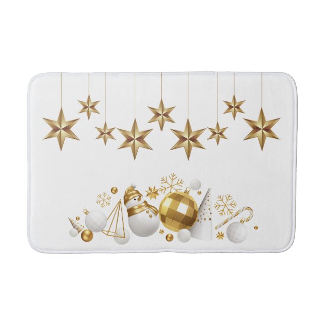 Gold Stars mit Gold und White Christmas Ornaments Badematte (Vorderseite)