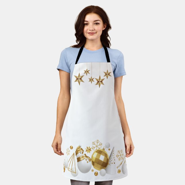Gold Stars mit Gold und White Christmas Ornaments Schürze (Getragen)