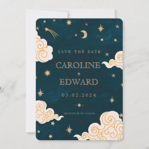 Gold Stars Mond Himmel QR-Code Save the Date
