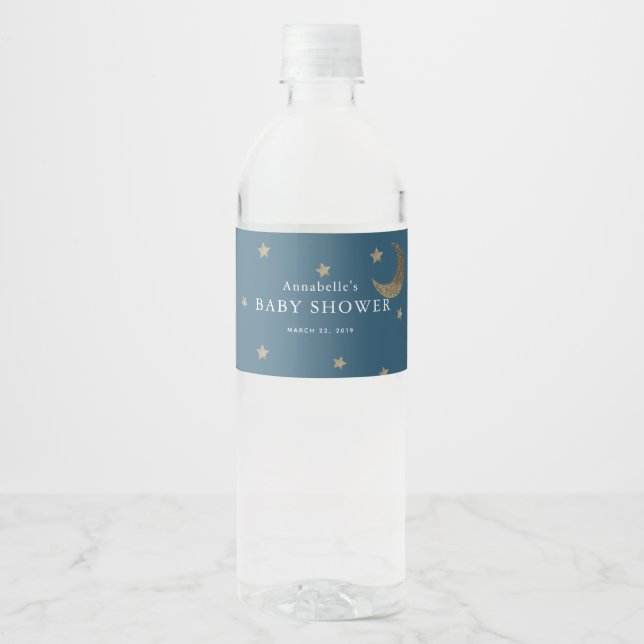 Gold Stars & Moon Baby Dusche Wasser Flasche Etike (Vorderseite)