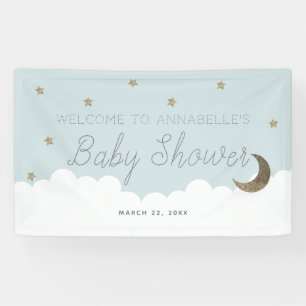 Gold Stars & Moon Blue Baby Duschbanner Banner