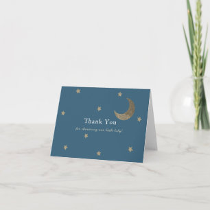 Gold Stars & Moon Blue Baby shower Carte de remerc