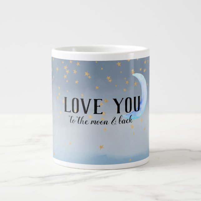 Gold Stars Moon Blue Ombre Jumbo-Tasse (Vorderseite)