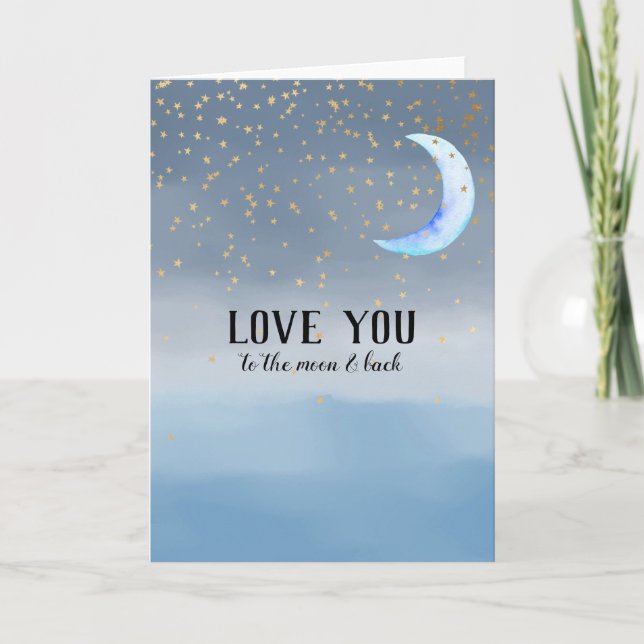 Gold Stars Moon Blue Ombre Karte (Vorderseite)