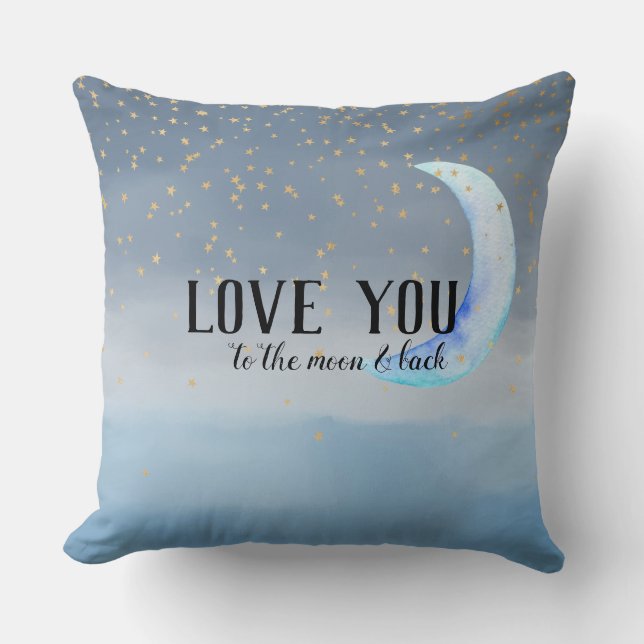 Gold Stars Moon Blue Ombre Kissen (Vorderseite)