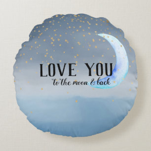 Gold Stars Moon Blue Ombre Rundes Kissen