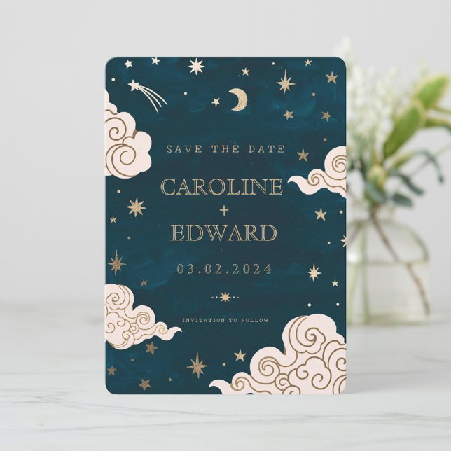 Gold Stars Moon Celestial Qr Code Save the Date (Von Creator hochgeladen)