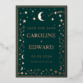 Gold Stars Moon Celestial Save the Date Folieneinladung