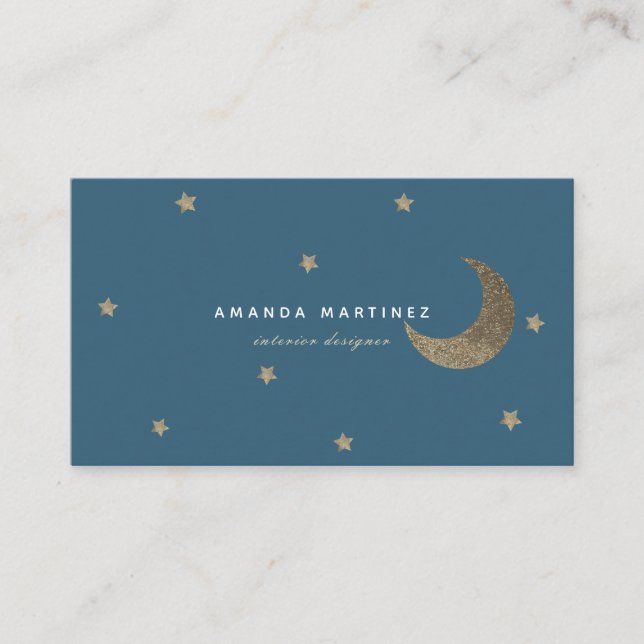 Gold Stars & Moon Midnight Blue Carte de visite (Devant)