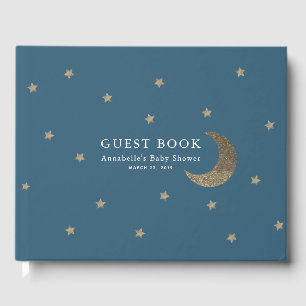 Gold Stars & Moon Navy Blue Baby shower Livre d'or