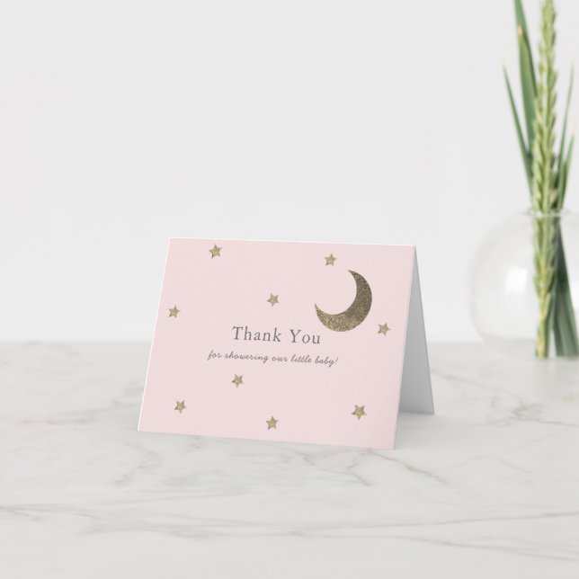 Gold Stars & Moon Pink Baby Dusche Danke Karte (Vorderseite)
