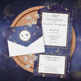 Gold Stars Moon Stars Celestial Spiritual Wedding All In One Einladung
