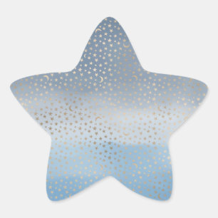 Gold Stars Moons Blue Ombre Stern-Aufkleber