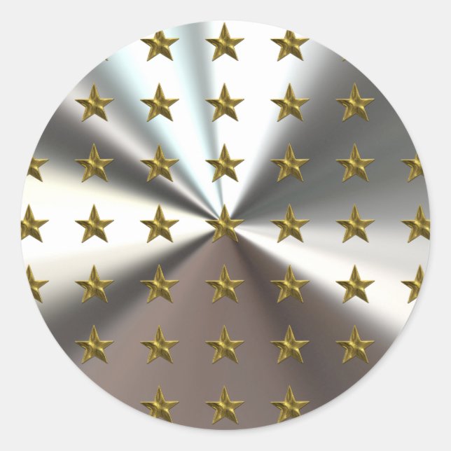 Gold Stars Muster auf Silberklebern Runder Aufkleber (Vorderseite)