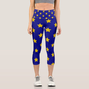 Gold Stars Muster, Navy Blue, Exklusiv Capri Leggings