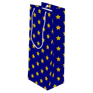 Gold Stars Muster, Navy Blue, Exklusiv Geschenktüte Für Weinflaschen