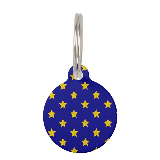 Gold Stars Muster, Navy Blue, Exklusiv Haustiermarke (Vorderseite)